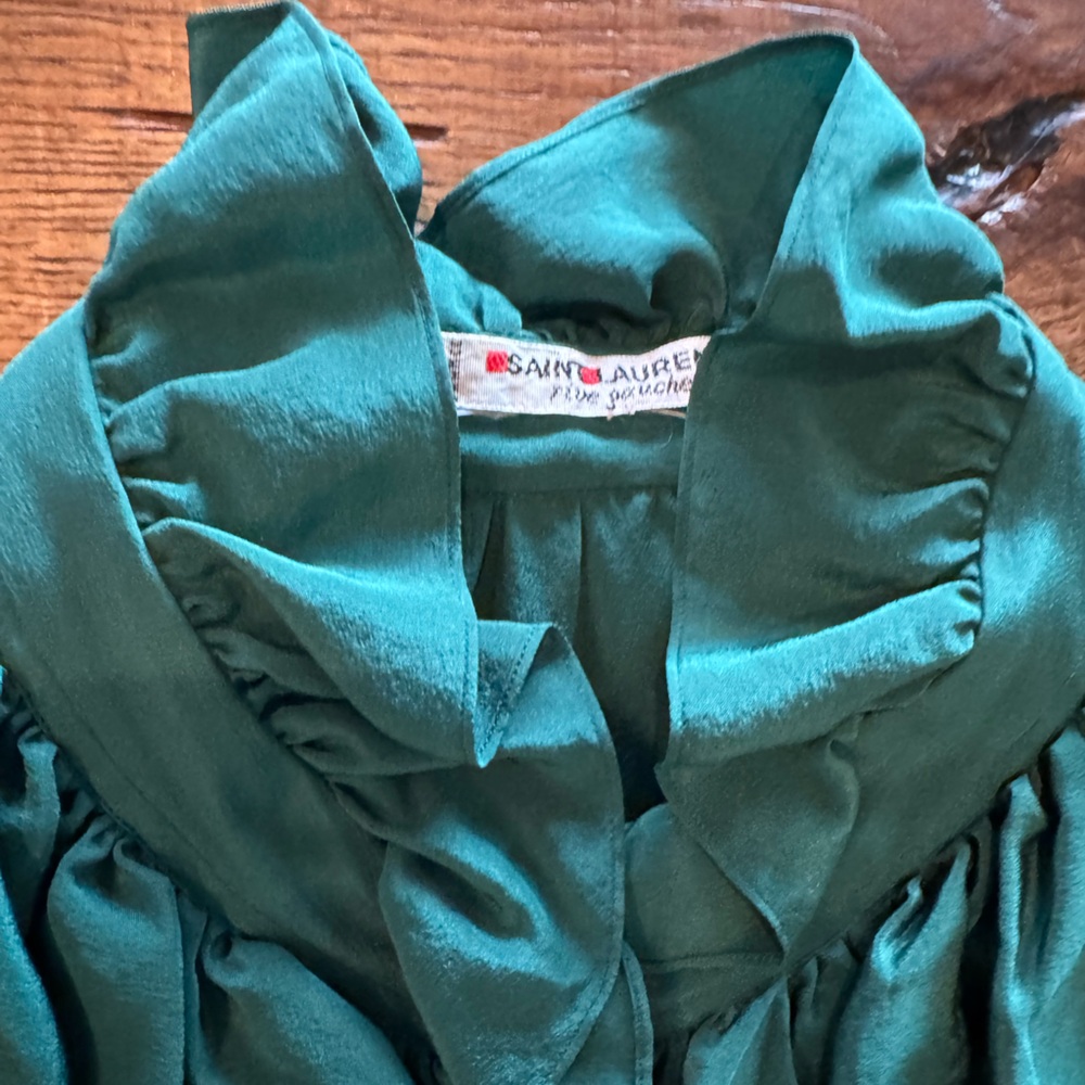 Yves Saint Laurent Vintage Jade green Ruffled Blouse - Picture 2 of 3